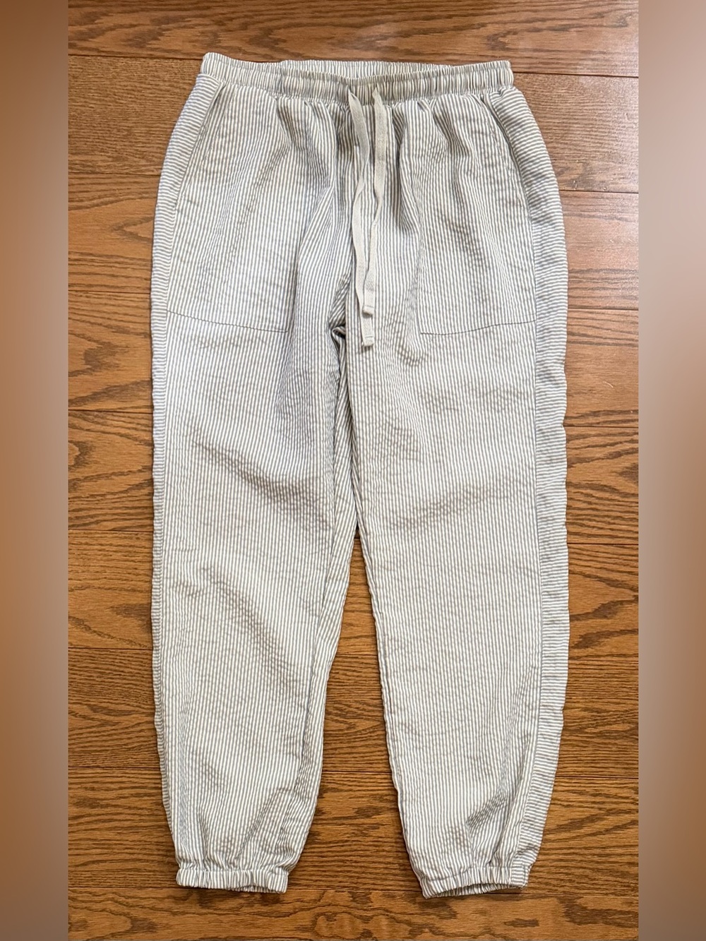 easel Blue and White Striped Lightweight Seersucker Drawstring Joggers